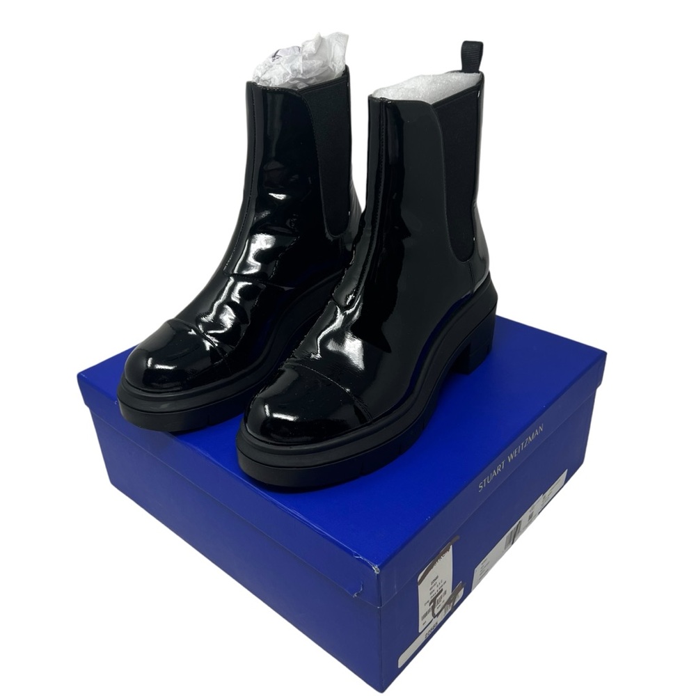 STUART WEITZMAN | Norah Chelsea Boots Black Patent Leather Heeled Pullover
